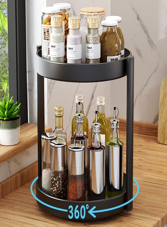 Matiko Rotating Spice Rack Organizer for Cabinet Kitchen Metal Lazy Susan Spinning Turntable Tiered Vertical Storage Rack Self Black (2 Tier Large) - Image 2